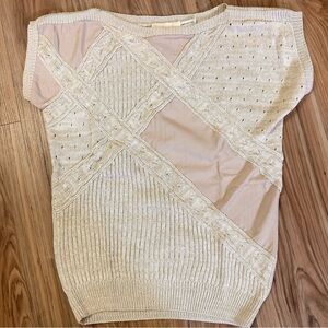 Vintage Womens Medium Knit Top Beige Ivory Textured Cottage Boho The Lily Gilder